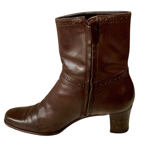 Antonio Melani Leather Anke Boots Coffee Brown Bootie US 6.5 Block Heel Side Zip - Picture 6 of 9